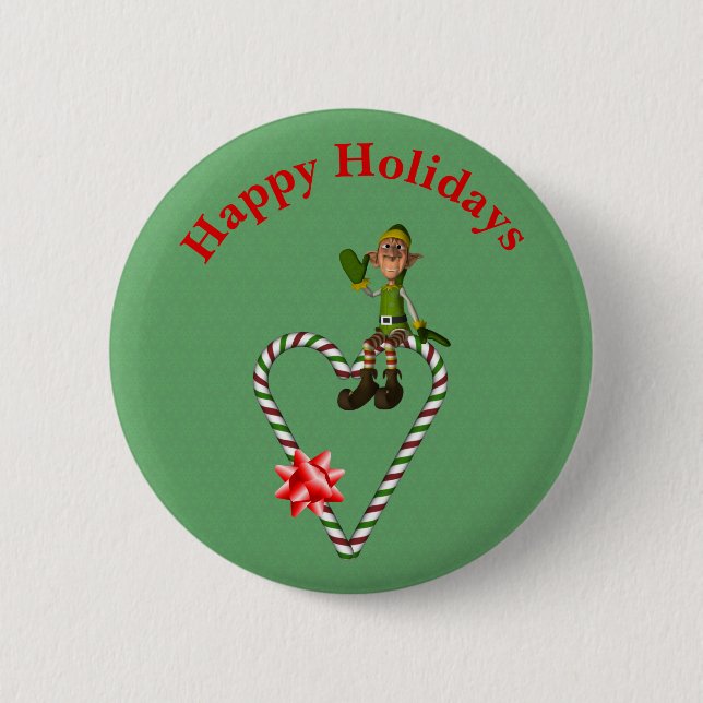 Male Elf Candy Cane Heart Christmas Holiday  Button (Front)