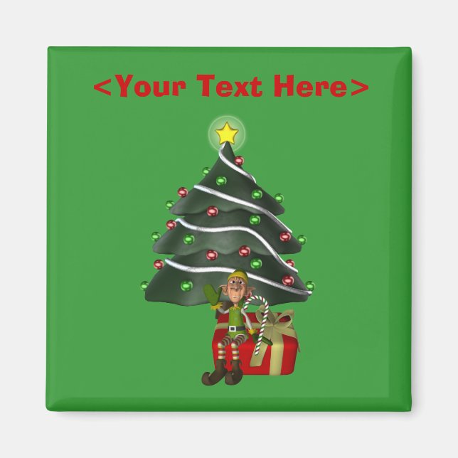 Male Elf Christmas Tree Funny Holiday Magnet (Front)