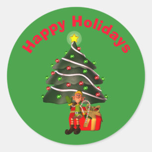 Male Elf Christmas Tree Holiday  Classic Round Sticker