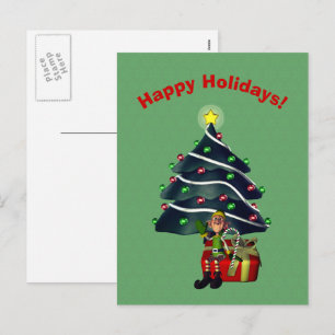 Male Elf Christmas Tree Holiday Postcard