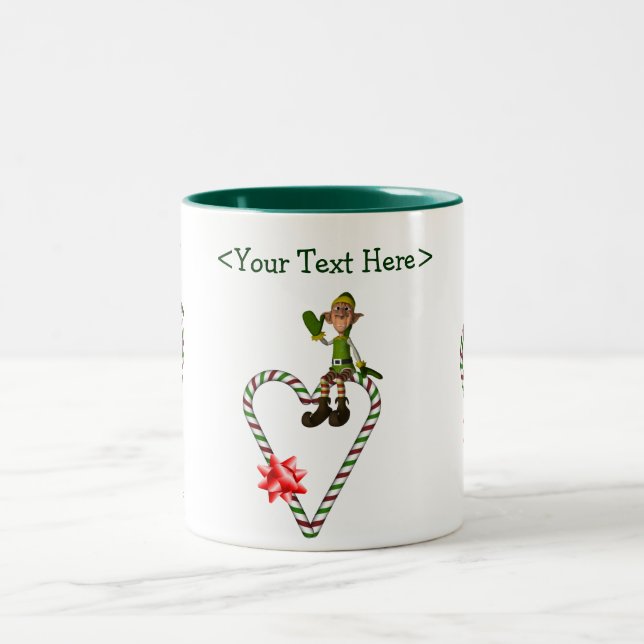 Male Elf  Heart Personalized Christmas Holiday Mug (Center)