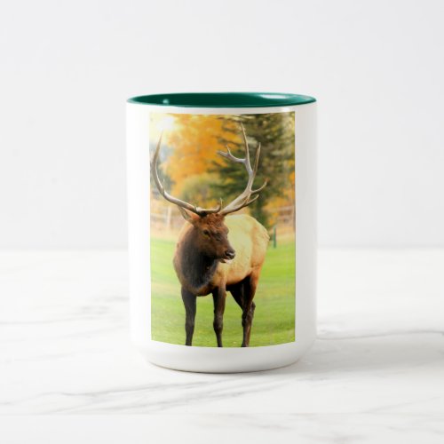 Male Elk With Tongue Out Two_Tone Coffee Mug