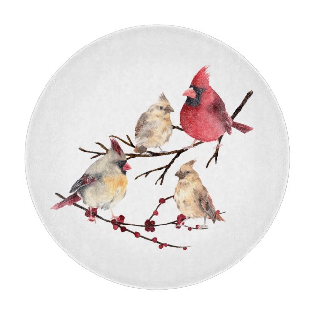 Male Female Cardinal Family Nature Red Bird Cutting Board (Front)