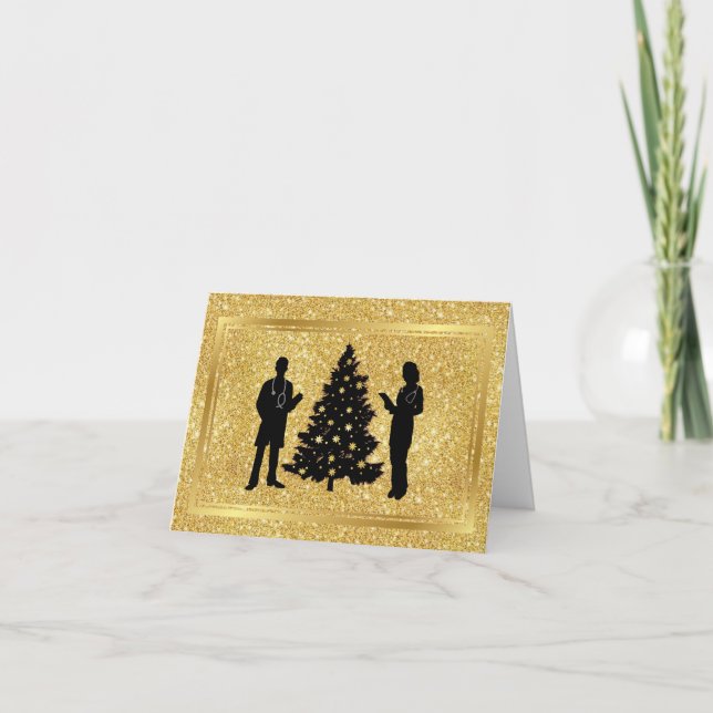 Male Female Doctor Silhouettes Christmas Card      (Front)