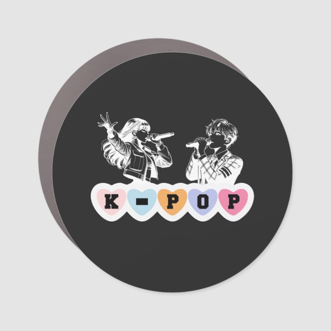 Male Female Idols Singing KPop Hearts Music Design Car Magnet (Front)