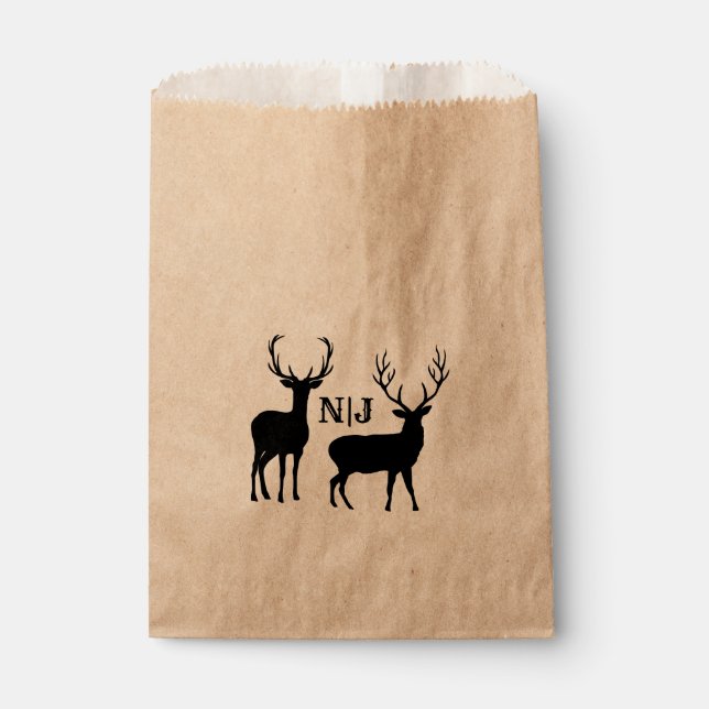 Male Female Rustic Deer Wedding Personalized Favor Bag (Front)