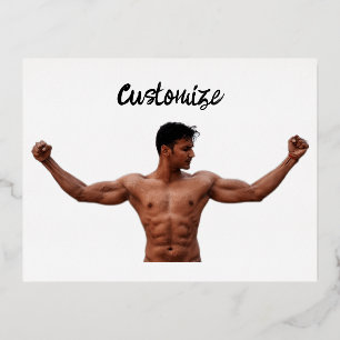 Male Fitness Model Thunder_Cove Foil Holiday Postcard