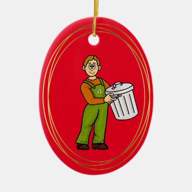 Male Garbage Collector Christmas Ornament (Front)