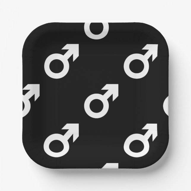 male gender symbol black white paper plates (Front)