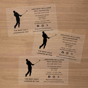 Male Golf Pro Instructor Sport Coach Social Media Clear Business Cards
