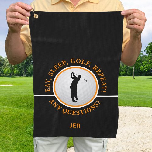 Male Golfer Pro Golf Ball Quote Black Orange       Golf Towel