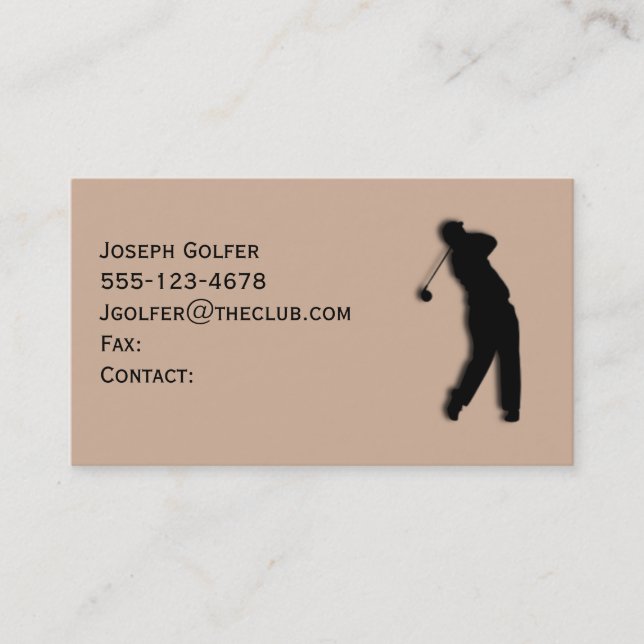 Male Golfer Tan Business Card Template (Front)