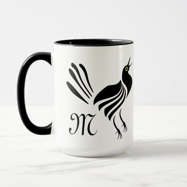 Male Grackle Black Bird Mug (Left)