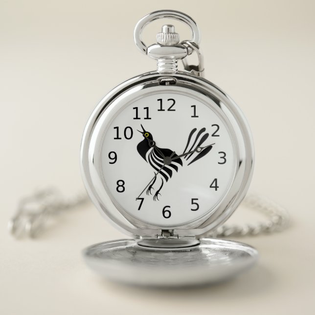Male Grackle Black Bird Pocket Watch (Inside)
