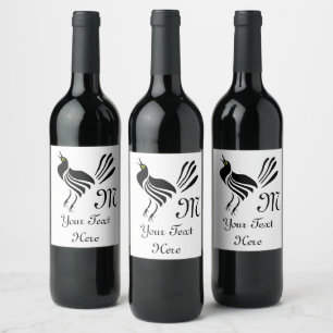 Male Grackle Black Bird Wine Label