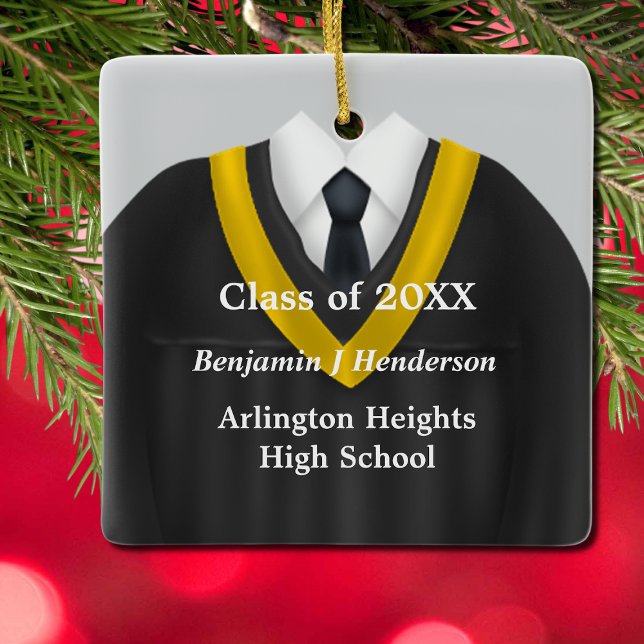 Male Grad Gown Black and Gold Ornament (Creator Uploaded)