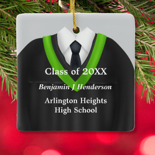 Male Grad Gown Black and Green Ornament