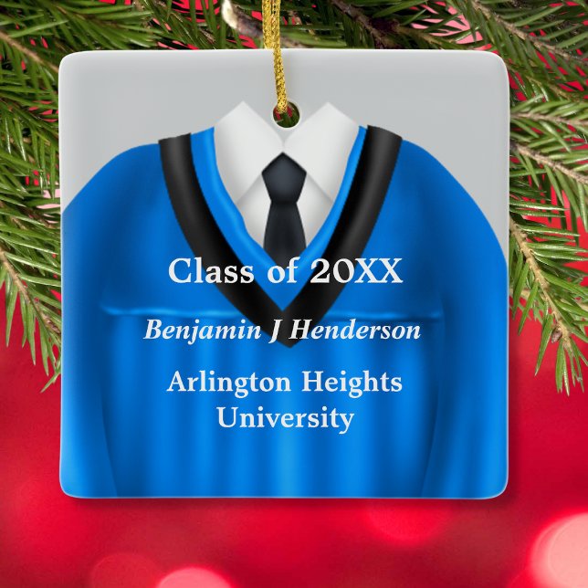Male Grad Gown Blue and Black Ornament (Creator Uploaded)