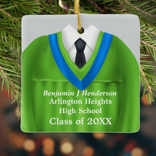 Male Grad Gown Green and Blue Ornament