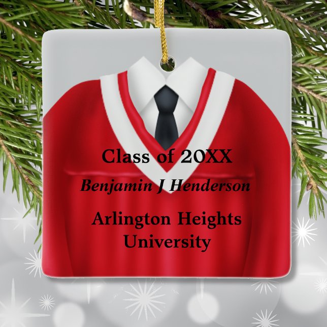 Male Grad Gown Red and White Ornament (Creator Uploaded)