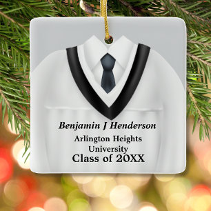 Male Grad Gown White and Black Ornament