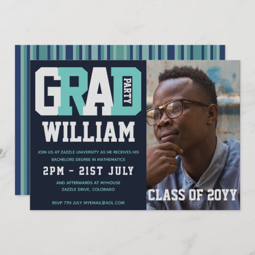 Male GRADUATION PHOTO invitation Blue Turquoise