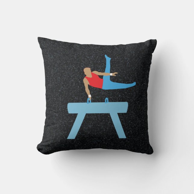 Male Gymnast on Pommel Horse, Cool Gymnastics Throw Pillow (Front)