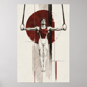 Male Gymnast on Still Rings Minimalist Sports Wall Poster