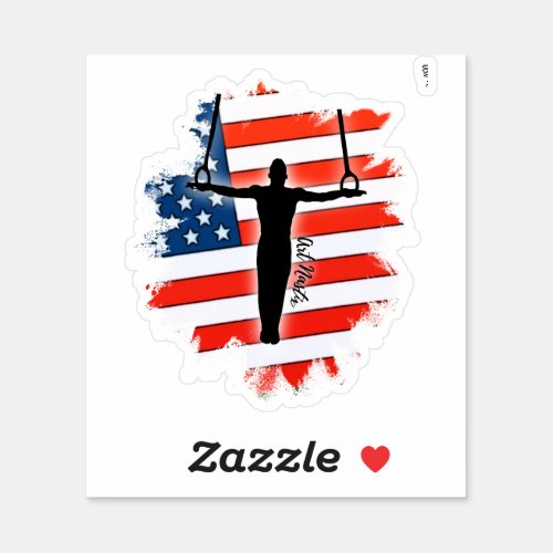 Male Gymnast Silhouette American Flag Sticker