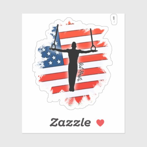 Male Gymnast Silhouette American Flag Sticker