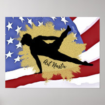 Male Gymnast Silhouette Art - American Flag 