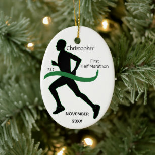 Male Half Marathon Runner Green Ribbon Ornament