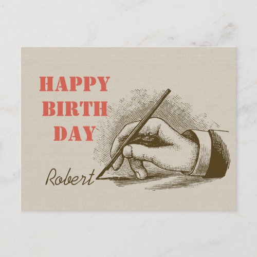 Male hand holding a fountain pen CC0820 Birthday Postcard