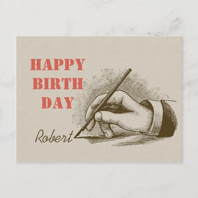 Male hand holding a fountain pen CC0820 Birthday Postcard (Front)
