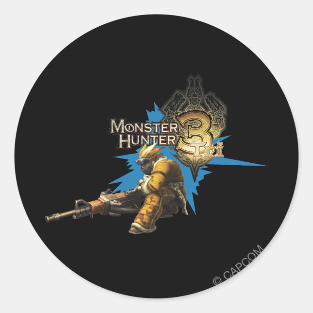 Male Hunter with Bowgun, Heavy Gunner with Ludroth Classic Round Sticker (Front)