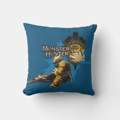 Male Hunter with Bowgun Heavy Gunner with Ludroth Throw Pillow