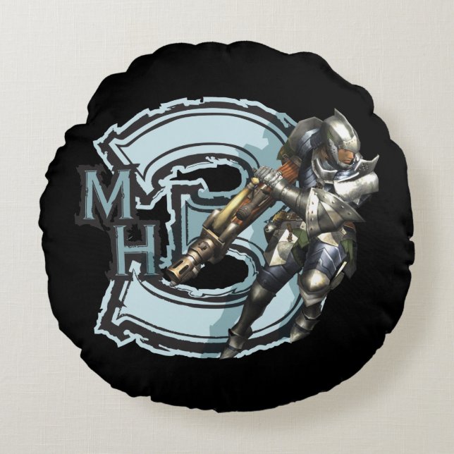 Male Hunter with Bowgun, Steel Armor 2 Round Pillow (Front)