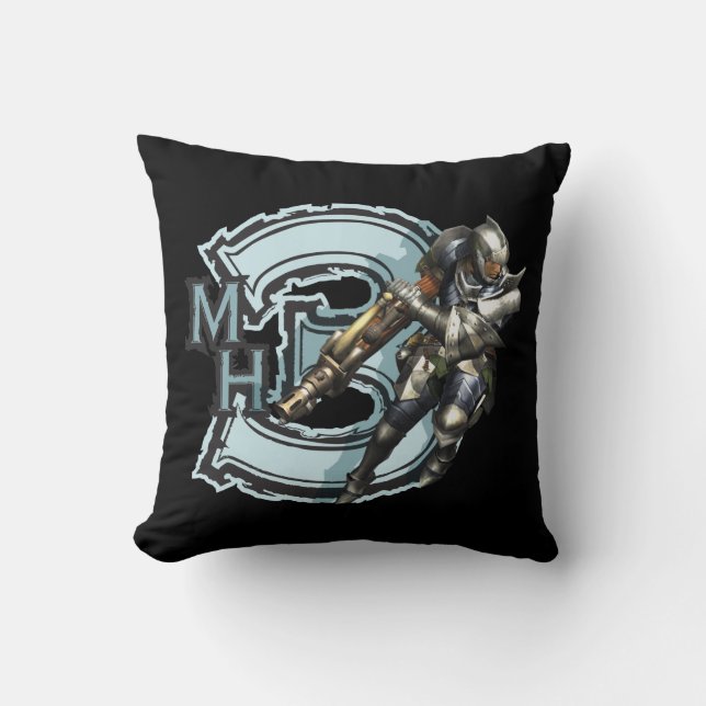Male Hunter with Bowgun, Steel Armor 2 Throw Pillow (Front)