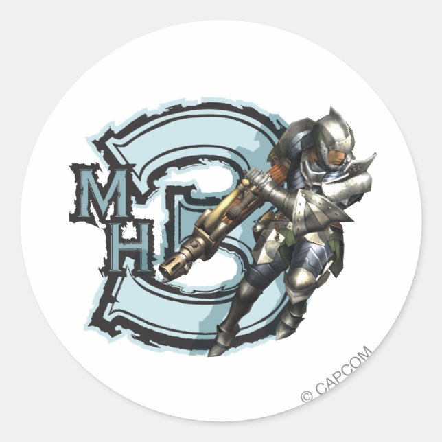 Male Hunter with Bowgun, Steel Armor Classic Round Sticker (Front)