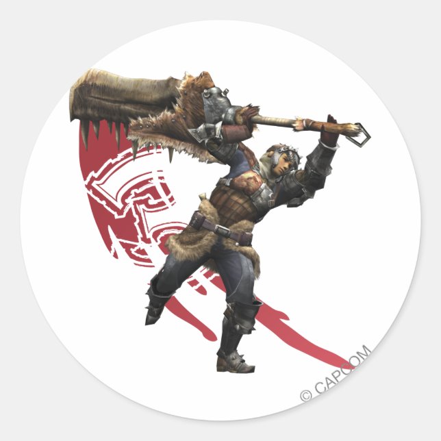 Male Hunter with great sword & hunter's armor Classic Round Sticker (Front)