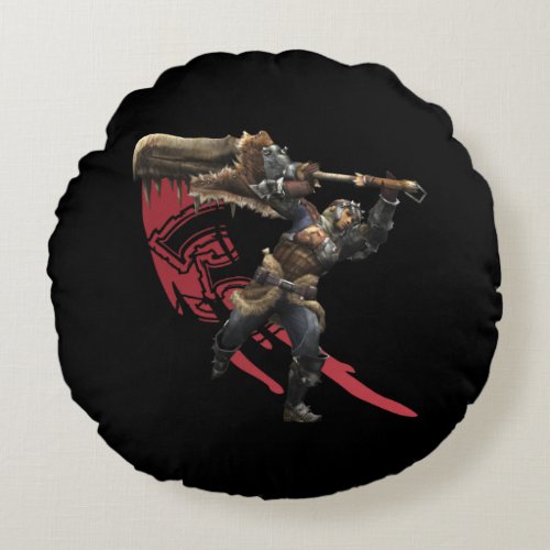 Male Hunter with great sword  hunters armor Round Pillow