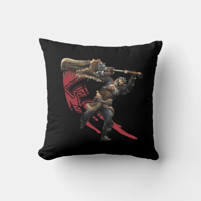 Male Hunter with great sword & hunter's armor Throw Pillow (Front)