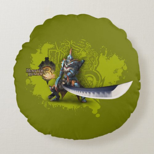 Male hunter with long sword  lagiacrus armor 3 round pillow
