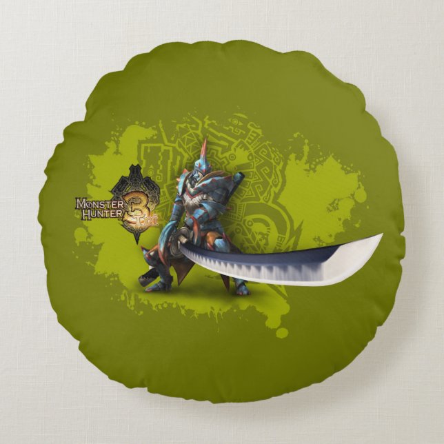 Male hunter with long sword & lagiacrus armor 3 round pillow (Front)