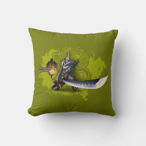 Male hunter with long sword  lagiacrus armor 3 throw pillow