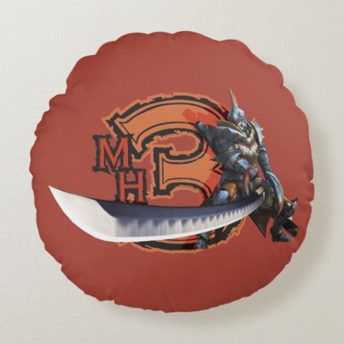 Male hunter with long sword  lagiacrus armor 4 round pillow