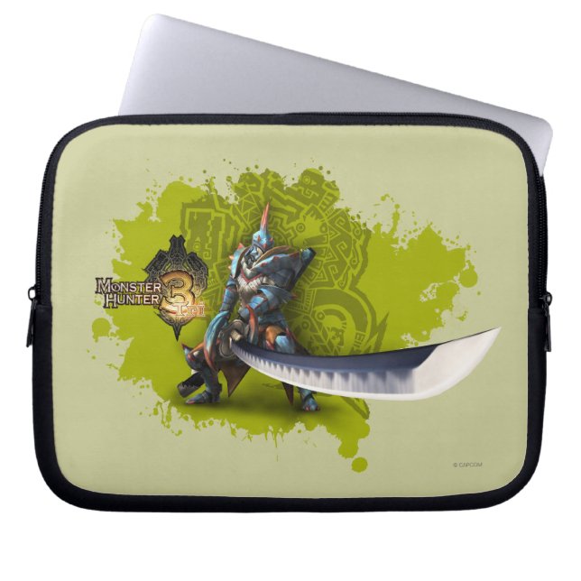 Male hunter with long sword & lagiacrus armor laptop sleeve (Front)