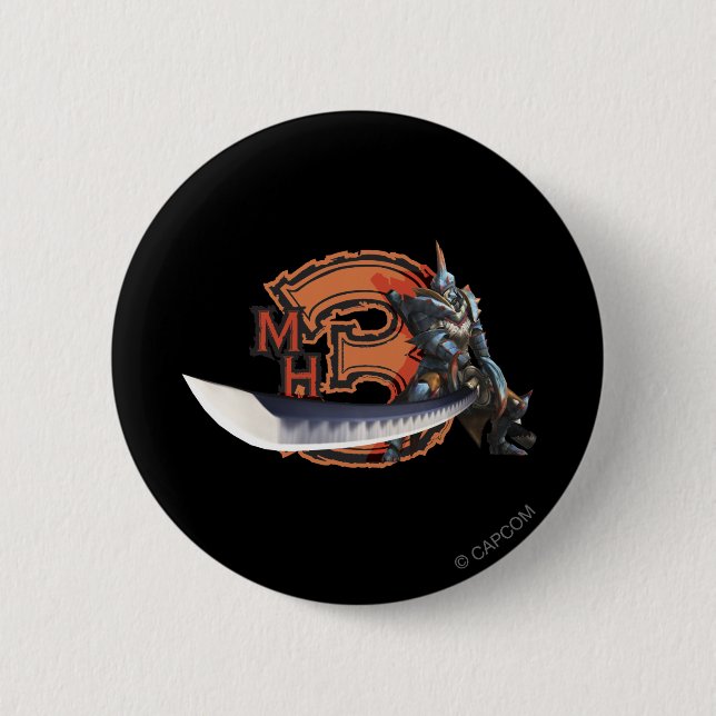 Male hunter with long sword & lagiacrus armor pinback button (Front)