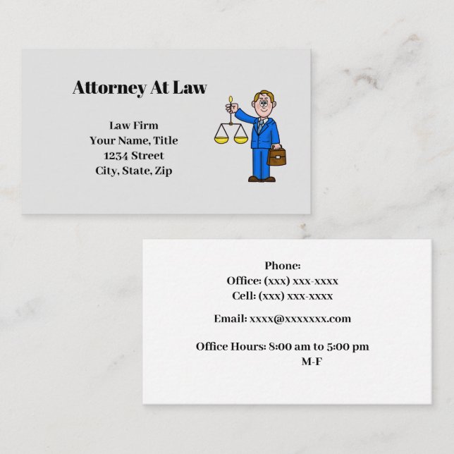 Male Lawyer w/Scales of Justice Business Card (Front/Back)