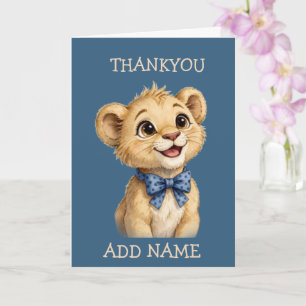 Male Lion Cub: Baby Animal Pastel Bow Thankyou Card